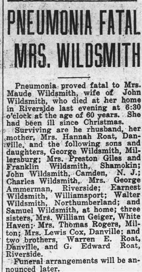 Obituary For Maude Wildsmith ™