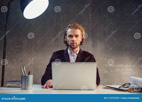 Orderly Man Using Laptop at Work Stock Image - Image of formal, manager ...