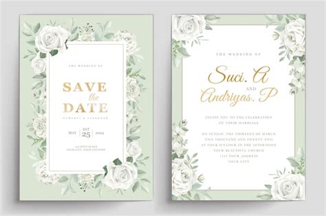 Elegante conjunto de tarjetas de invitación de rosas blancas Vector