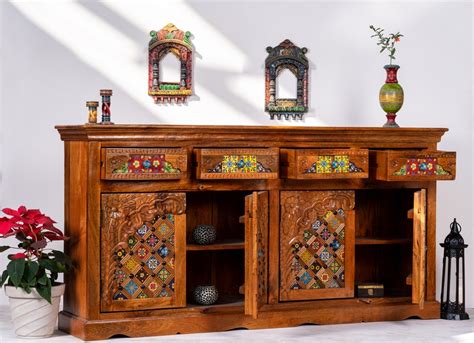 Hand Painted Tile Sideboard With Drawers Chisel And Log