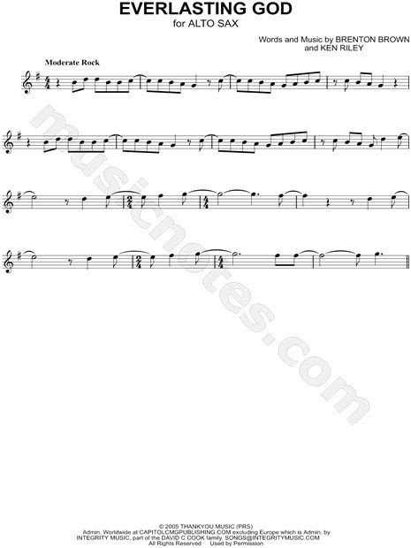 Chris Tomlin Everlasting God Sheet Music Alto Saxophone Solo In G