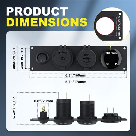 4 In 1 Charger Socket Panel With 4 8A Dual USB Socket Voltmeter And