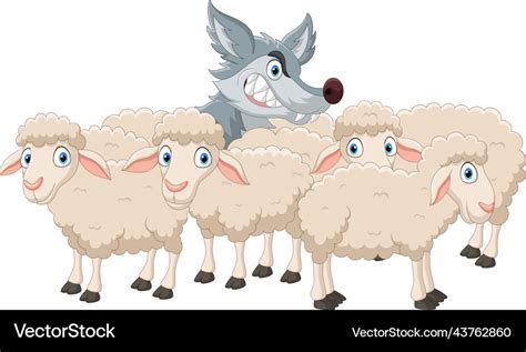 Cartoon Wolf With Sheep Flock Royalty Free Vector Image