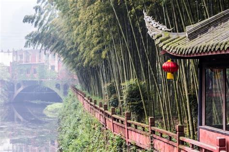 Parque Con Puentes Chinos Y Pagodas Cerca De La Estatua Del Buda De