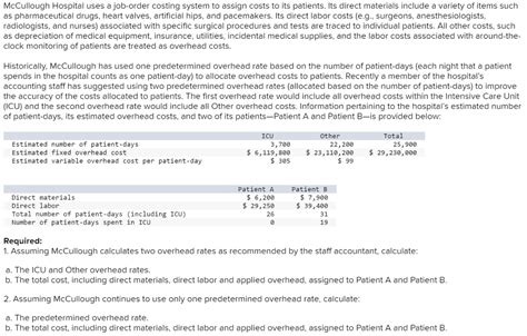 Solved Mccullough Hospital Uses A Job Order Costing System Chegg