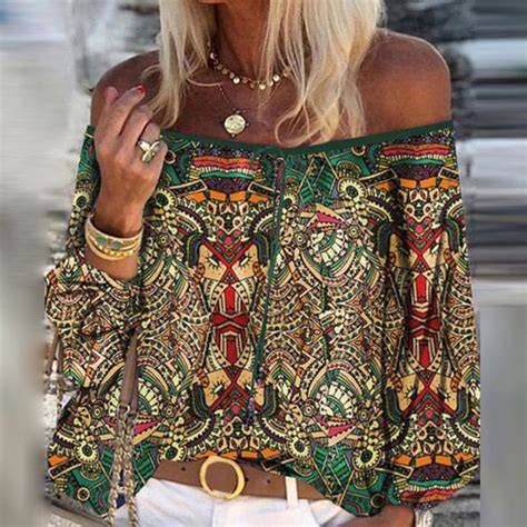 Sonicelife Summer Vintage Floral Print Boho Blouses Women Off