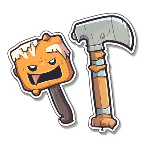 Two Stickers With An Axe And An Orange Stick Clipart Vector Orange