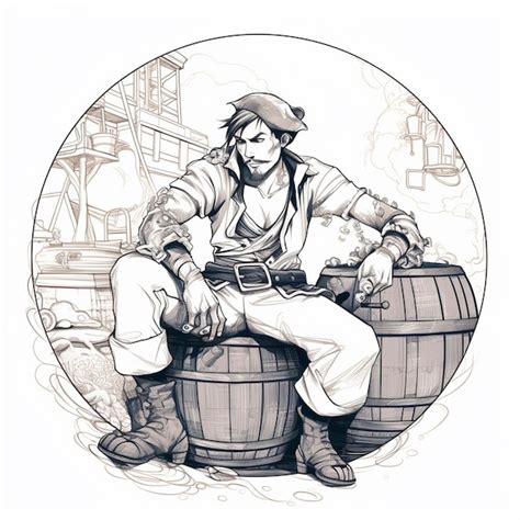 Premium AI Image | A drawing of a pirate sitting on a barrel with a ...