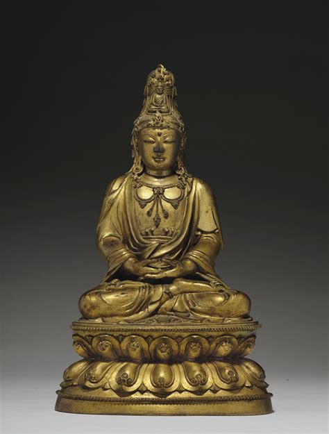 A VERY RARE GILT BRONZE FIGURE OF SEATED GUANYIN 17TH 18TH CENTURY