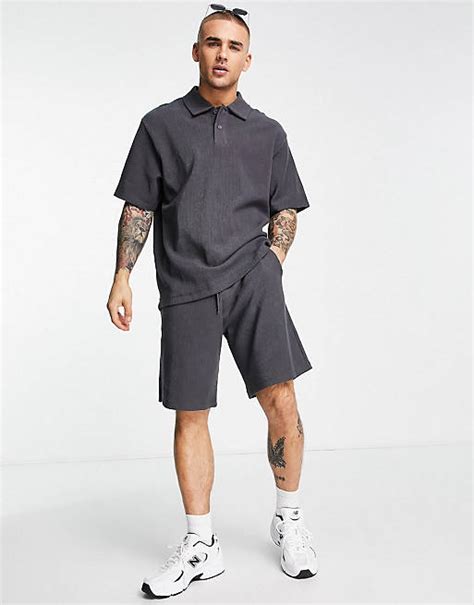 Topman Smart Rib Co Ord In Charcoal Asos