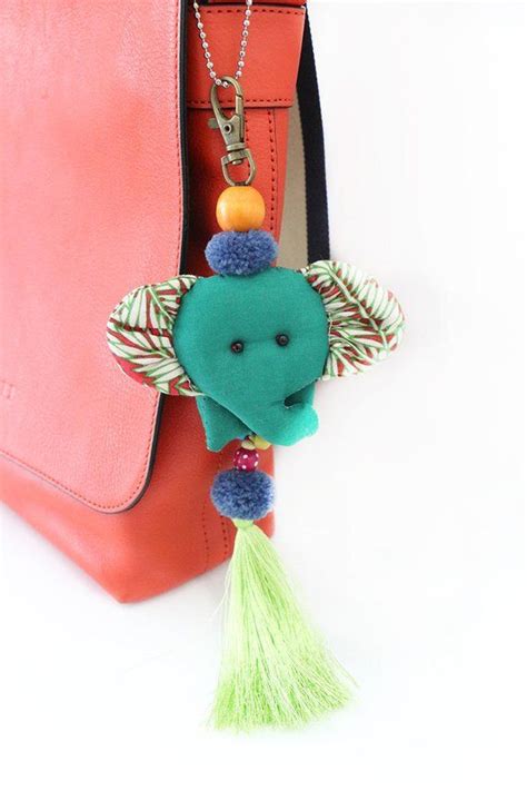 Accessories Decoration Green Elephants Keychain With Silk Etsy