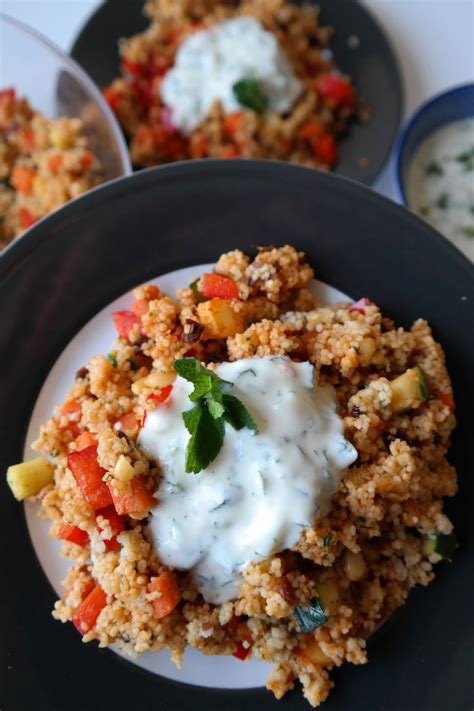 Couscous Gem Se Salat Mit Joghurt Minz Dip Vegane K Che