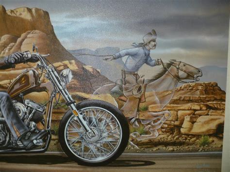 Framed "Ghost Rider" canvas by David Mann, Riding a Harley Davidson ...