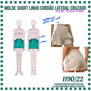 Molde Short Linho Cordão Lateral Cruzado 1190 22 CAMALEOA ATELIER DE