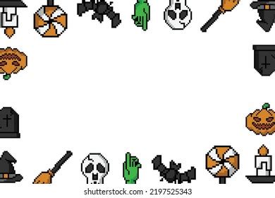 Pixel Art Halloween Sticker Design Background Stock Vector (Royalty ...