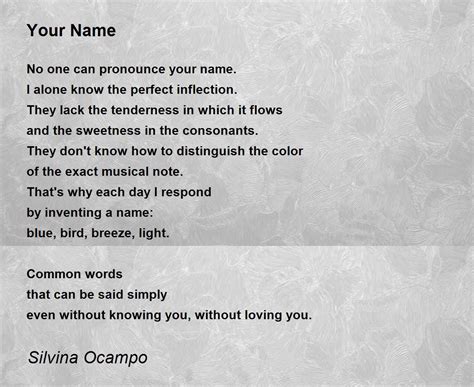 Your Name Poem By Silvina Ocampo Poem Hunter