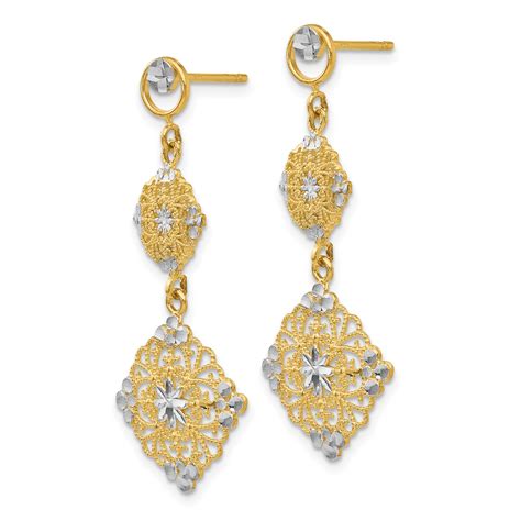 14k Yellow Gold And Rhodium Dc Filigree Post Dangle Earrings 14in X 05in Ebay