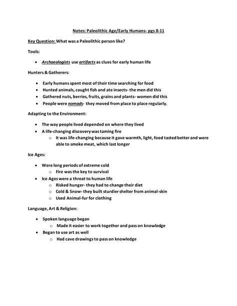 Paleolithic Notes Pdf