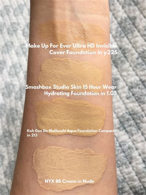 Swatches Of Foundations From Mufe Smashbox Koh Gen Do And Nyx Rolivemua