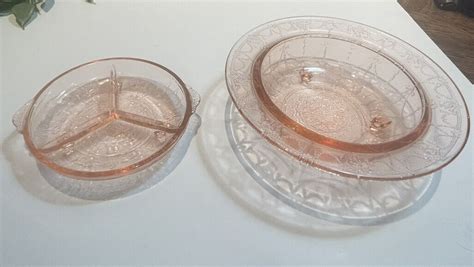 Vtg Mosser Depression Glass Pink Jennifer Mini Section Plate Set