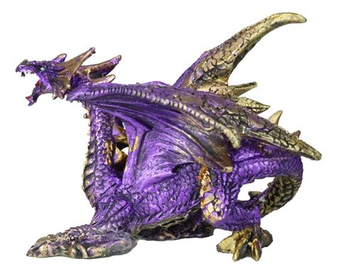 Metallic Purple And Gold Fantasy Double Headed Hydra Dragons Crouching– Ebros Gift