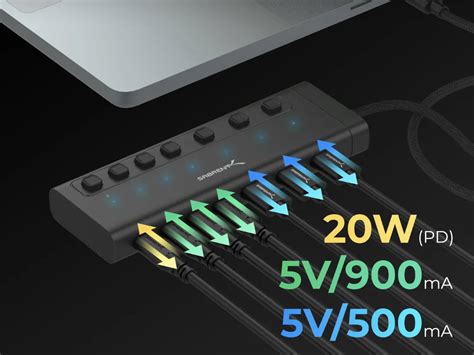 Sabrent 7 Port 20W Powered USB C Hub Adds Switches