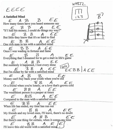 A Satisfied Mind Guitar Chord Chart E Major