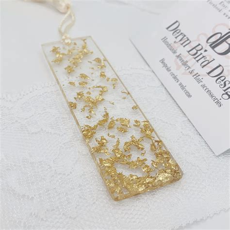 Gold Leaf Resin Bookmark Small Handmade Bookmark Unique Etsy Uk