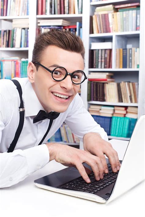 Funny Guy Browsing Internet Stock Image Image Of Geek Computer 12108339