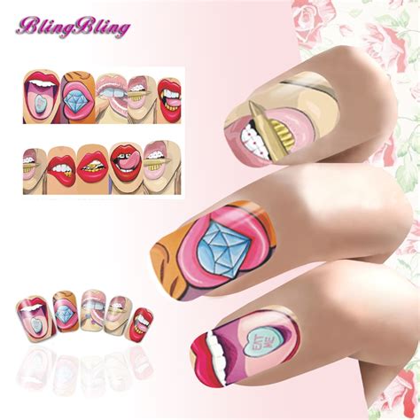 Unids Cartoon Lip Manicura Adhesivos Diamante Agua Transferencia