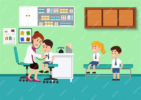 Premium Vector Vector Illustration Of Doctor Examining Children In