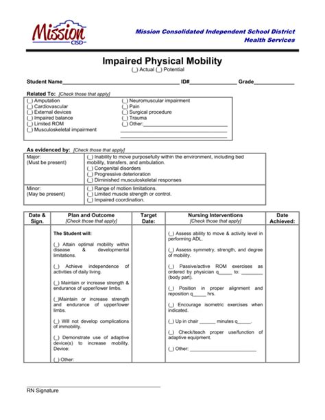 Impaired Physical Mobility Mission Consolidated Independent