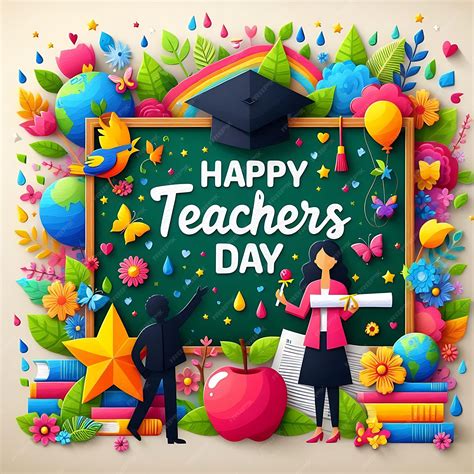 Premium Photo | A poster for teachers day with a rainbow background