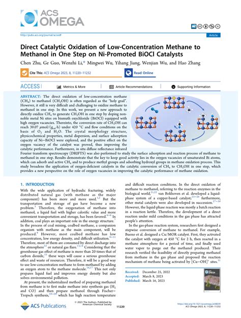 Pdf Direct Catalytic Oxidation Of Low Concentration Methane To