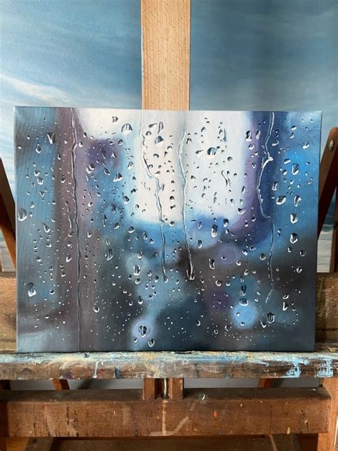 Acrylic Painting ‘rain At Night 30cm X 24cm Victoria Obolensky