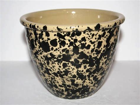 Vintage Bennington Pottery Black Spongeware Popcorn Bowl Tall