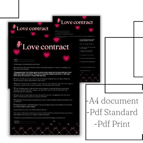 Printable Love Contract Digital Relationship Contract Valentines Day