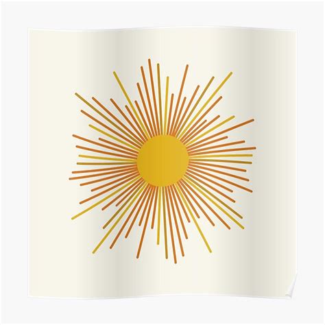 Mid Century Modern Sunburst Minimalist Sun In Mustard Yellow Orange