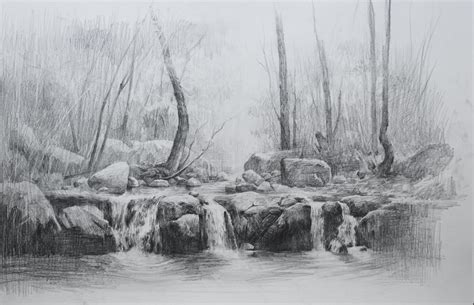 풍경 연필소묘 계곡그리기 Pencil drawing en 2024 Dessin paysage Dessin pastel