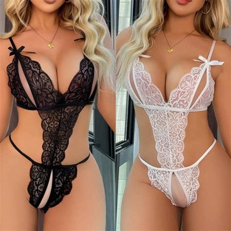 Ensemble body sexy Lingerie sexy en dentelle pour femmes avec bretelles Lingerie érotique une