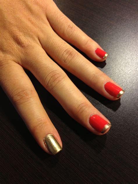 Red And Gold Nail Polish French Gold Tips Gold Nails Nails Red And Gold Nails