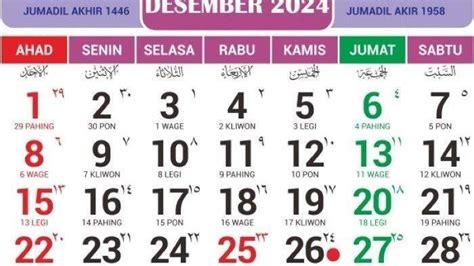 Kalender Desember Lengkap Tanggal Merah Natal Tahun Baru Dan