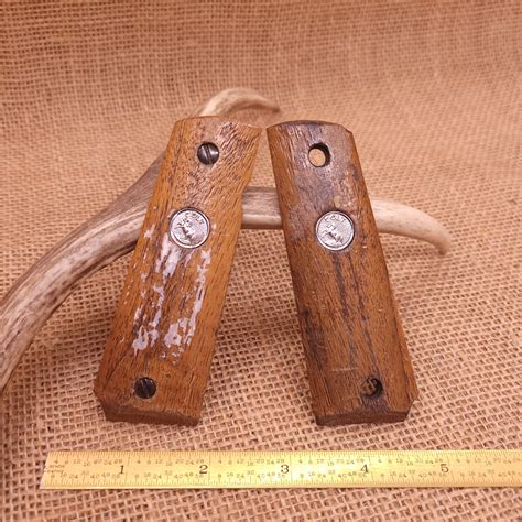 Vintage Factory Colt 1911 Wood Grips Silver Medallion Fair Old