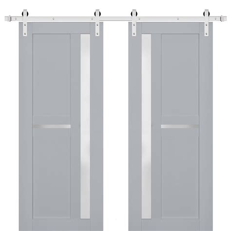 Veregio 7288 Matte Grey Double Barn Door With Frosted Glass And Silver