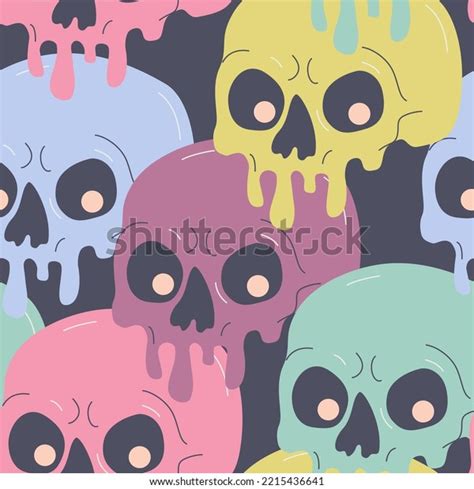 Psychedelic Drippy Paint Skull Seamless Pattern Stock Vector Royalty