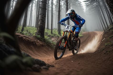 Una Persona Montando Una Moto De Cross En Un Bosque Foto Premium