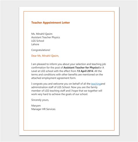 Teacher Appointment Letter 12 Sample Letters And Formats