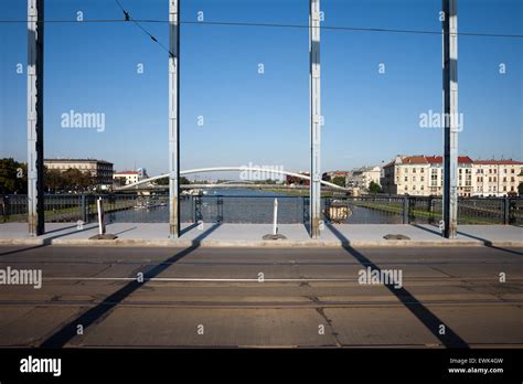 Street With Tramline On Marshal Jozef Pilsudski Bridge Over Vistula