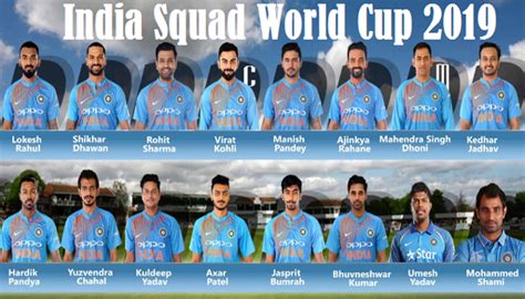 World Cup 2019 India Squad For 2019 Cricket World Cup