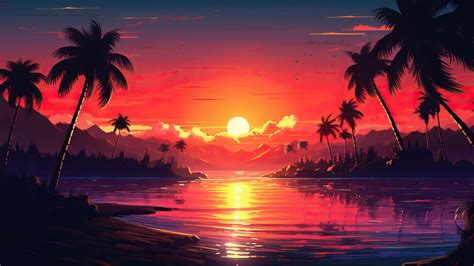 Sunset Scenery Palm Trees K A Wallpaper Iphone Phone